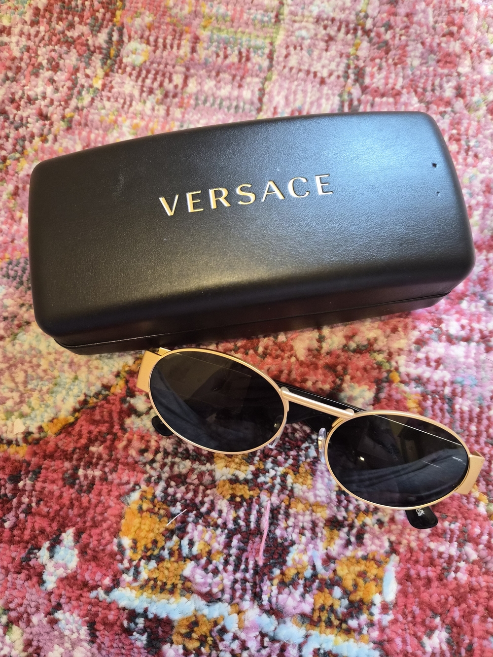 Versace Gold Frame Black Lens Oval Sunglasses